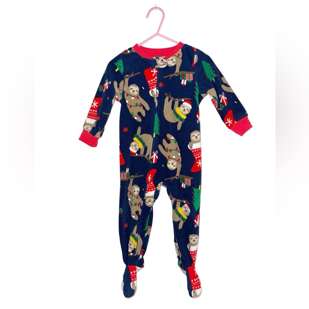 Toddler Carter’s Zip Up Christmas Footed Pajamas, size 18mths, Navy Blue